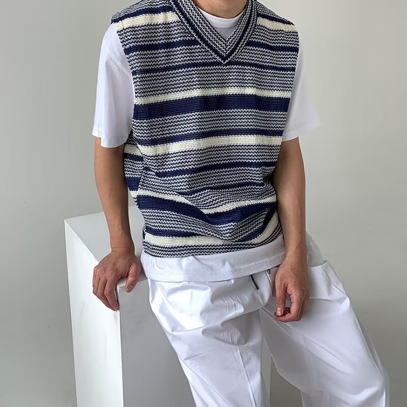 2025 primavera estilo de moda camisa de punto hombre pareja bf estilo de escuela chaleco de lana chaleco de hombro sin mangas