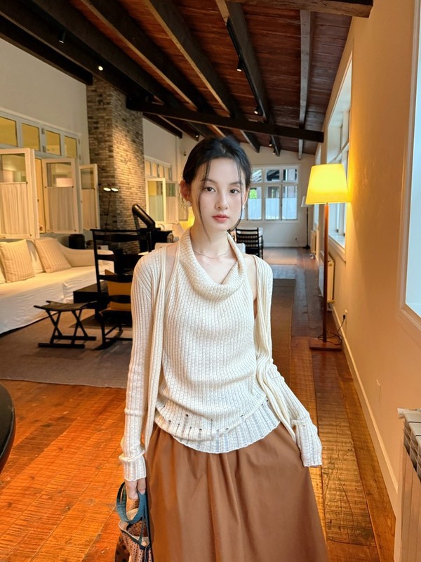 DIGM | 2025秋季废土风荡领挂脖羊毛针织衫开衫毛衣套装女A8M030|undefined
