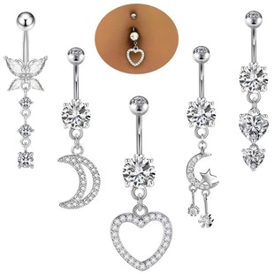 5 pieces of cross-border e-commerce selling belly button ring moon diamond European and American fashion belly button ring body piercing jewelry wholesale