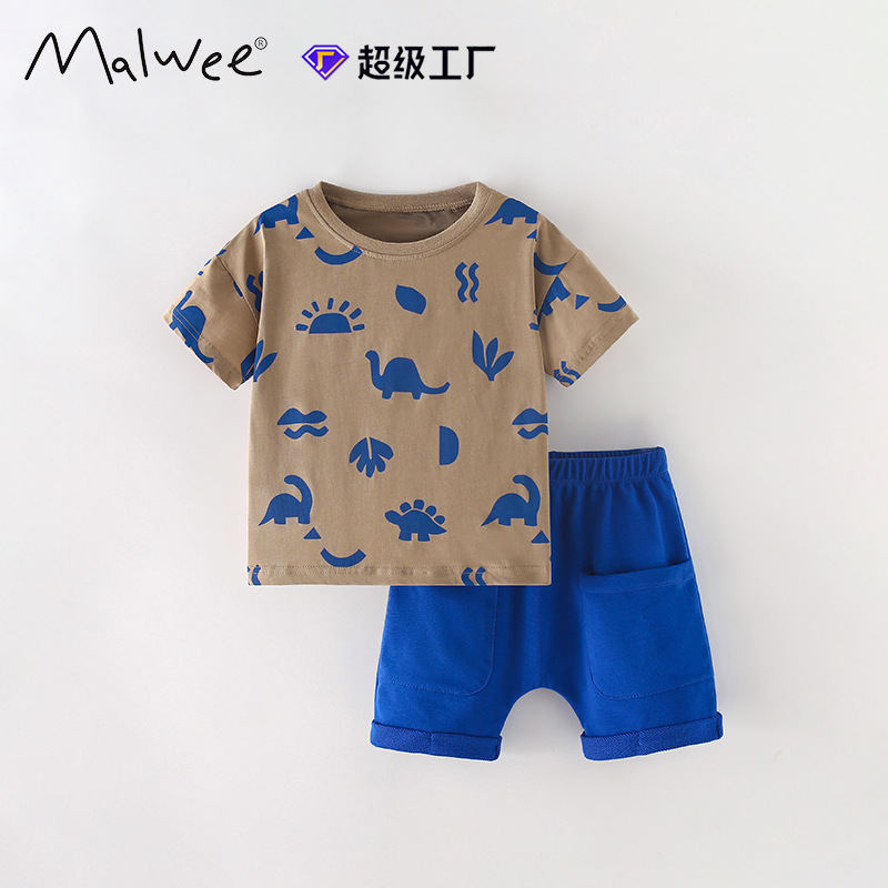 Trajes infantiles malwee transfronterizos de verano nuevos trajes infantiles europeos y estadounidenses guapo ropa de niños camisetas casuales de dos piezas