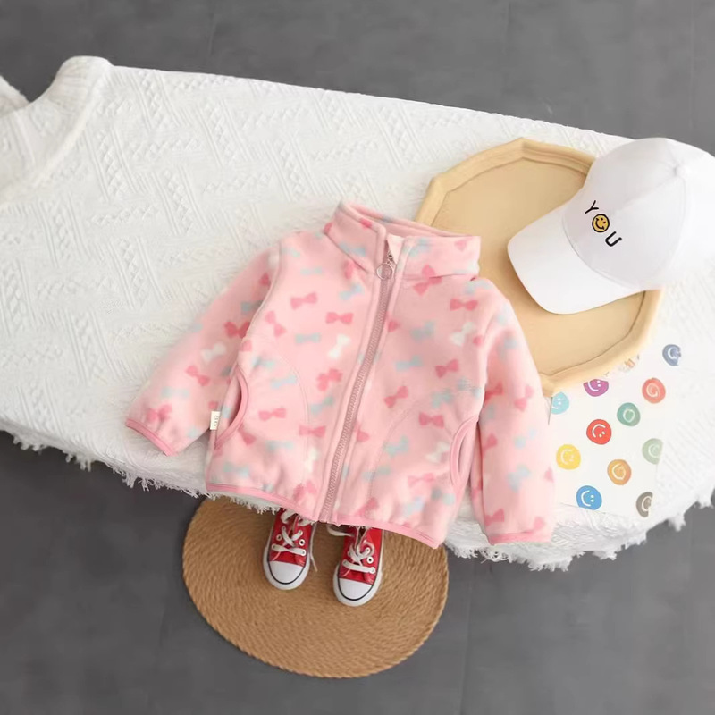 Children's Outwear Spring and Autumn Girls' Fleece Tops New Spring and Autumn Baby Zipper Cardigan Sweatshirt Warm Jacket