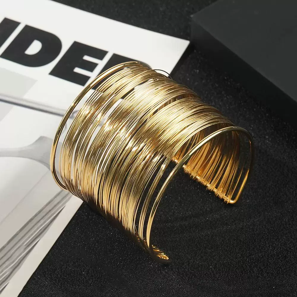 热销欧美跨境首饰配饰开口钢丝编织手镯小众复古镂空臂环手环