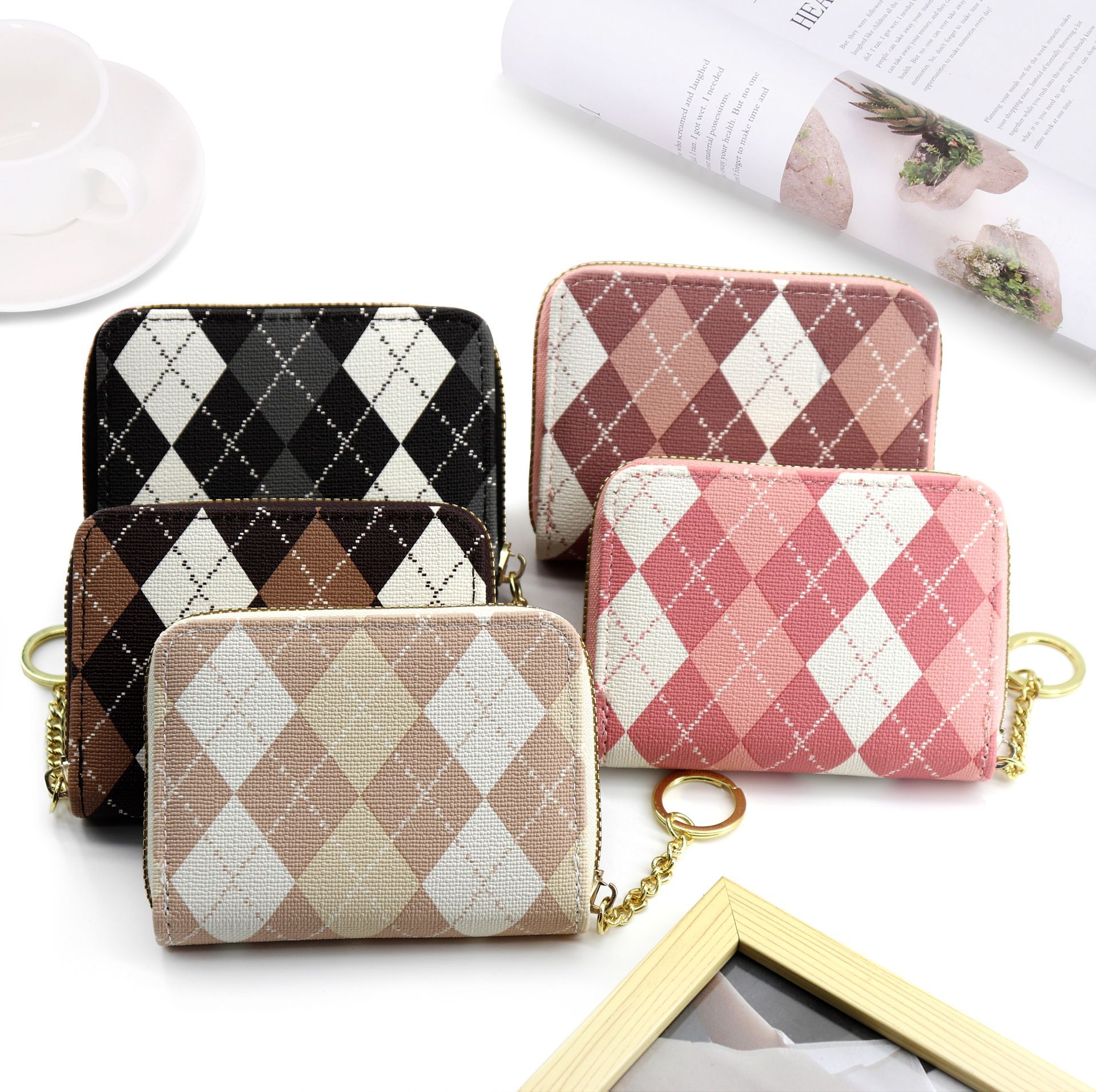 格紋拼色風琴卡包女韓版撞色錢包多卡位證件包卡片卡套學生零錢包