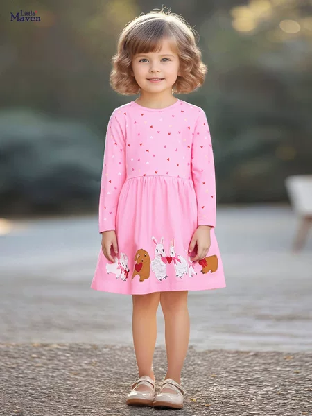 Little Maven Girls' Dress European and American Cartoon Cotton Kidsren's Dress Autum Long-Sleeved Kidsren's Dress