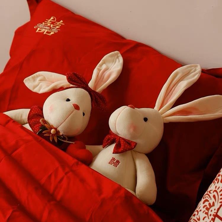 행복한 단어 프레스 침대 인형 신혼 부부 결혼식 토끼 인형 인형 봉제 장난감 선물 결혼식 방