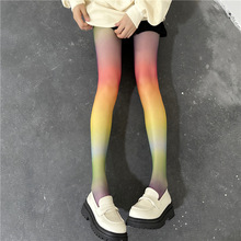 新款彩虹丝袜跨境日系薄款个性条纹连裤袜彩色春秋渐变派对丝袜