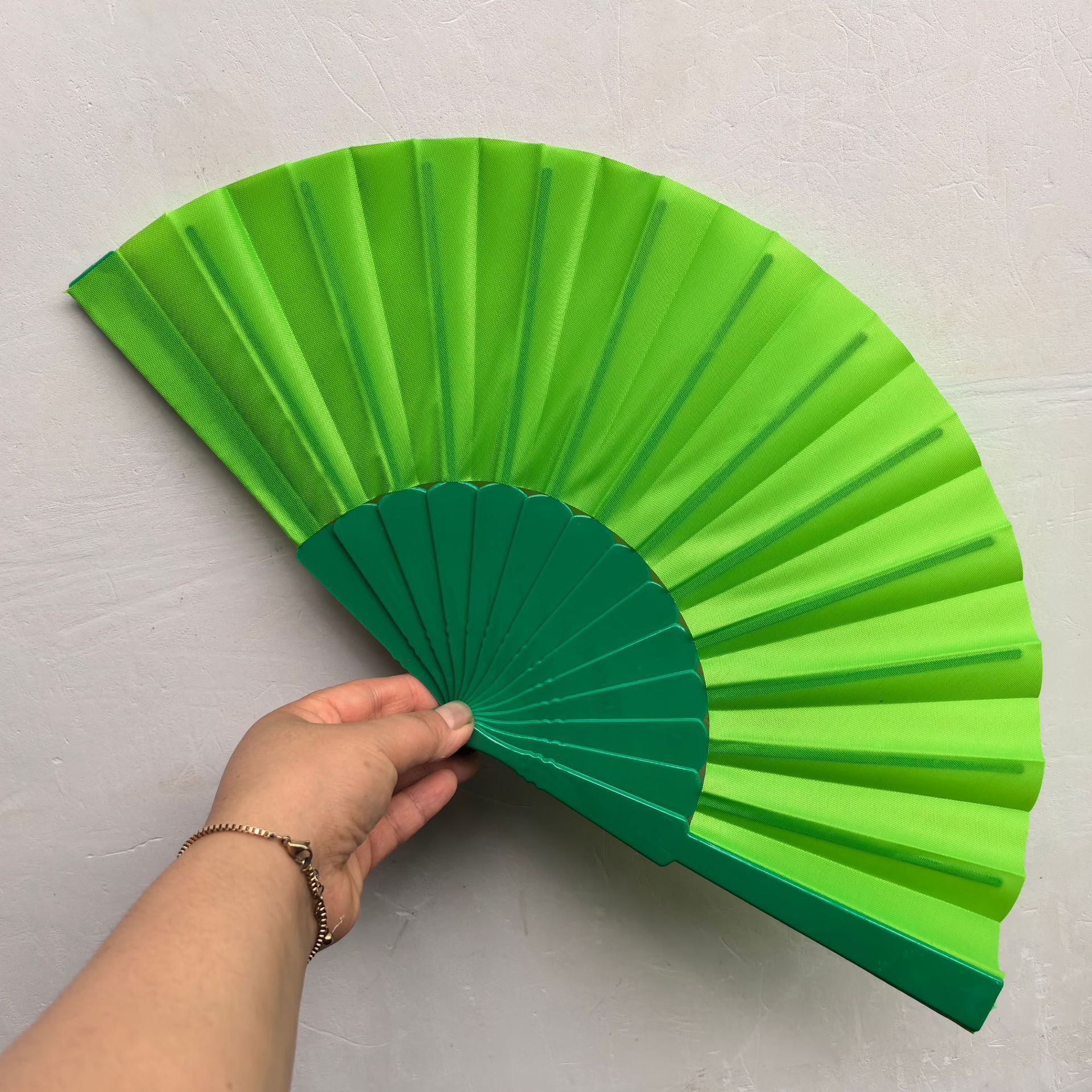 Tabletas de plástico, fideos vegetarianos, abanico verde hierba