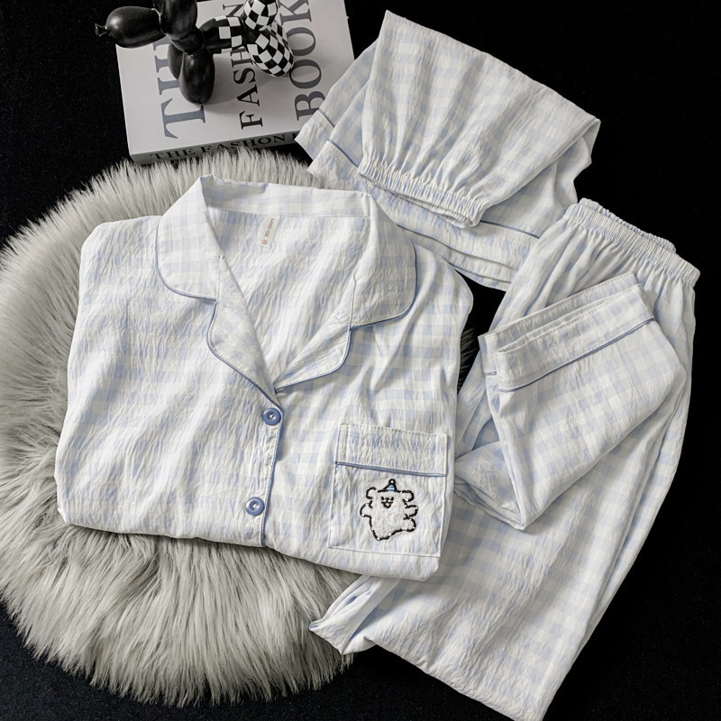 Japanese HelloKitty Cloud Hilo de algodón Pijamas de verano para mujer de manga corta lindo traje de tres piezas para estudiantes