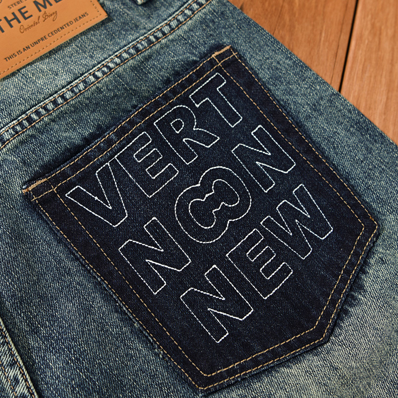 G7167 herren retro gewaschen denim casual hosen, ein stück für haar ersatz_voghion.com