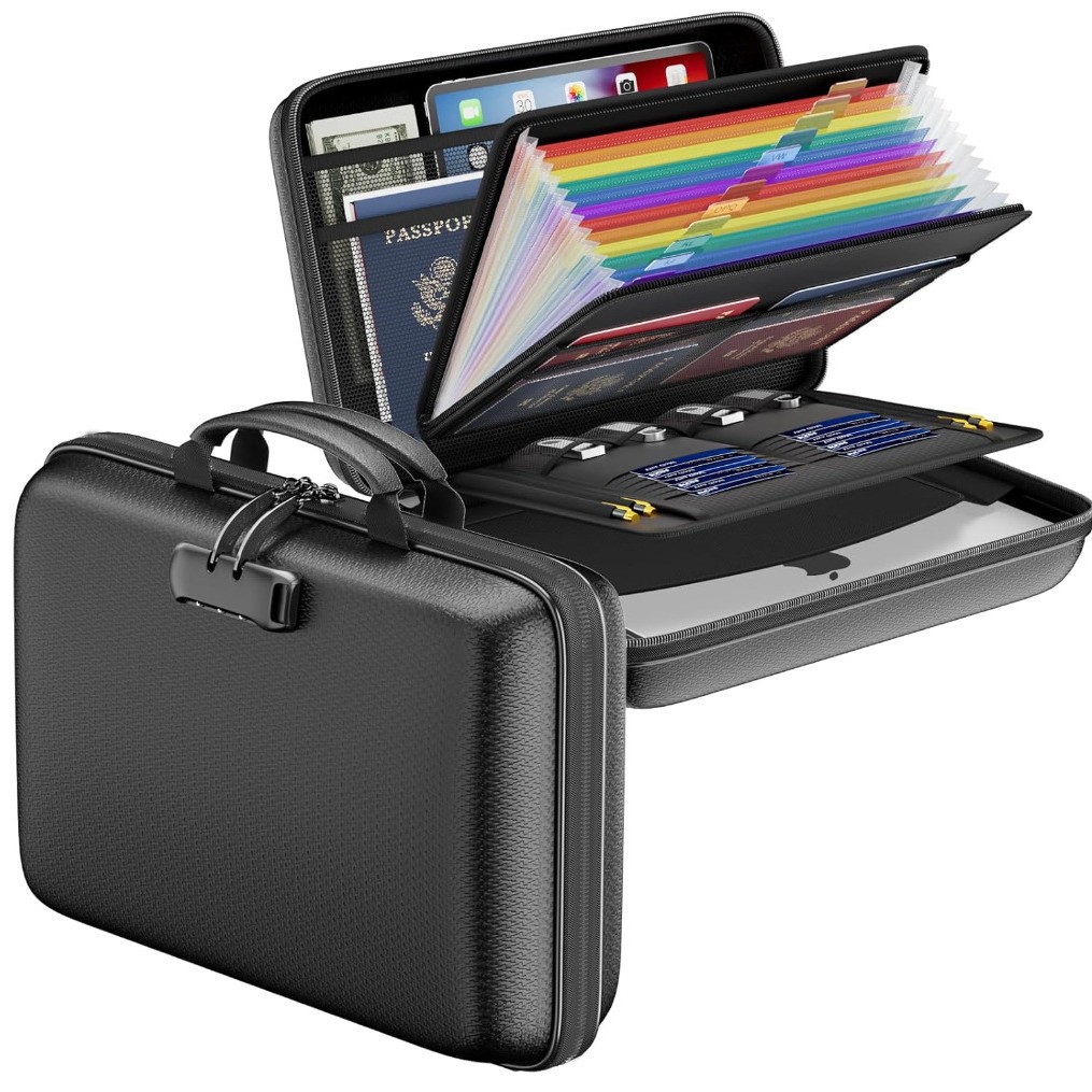 Cross-Border Fireproof Hard-Shell Eva Accordion Multi-Layer A4 File Box Portable Large-Capacity Multi-Functional Password Lock Safe