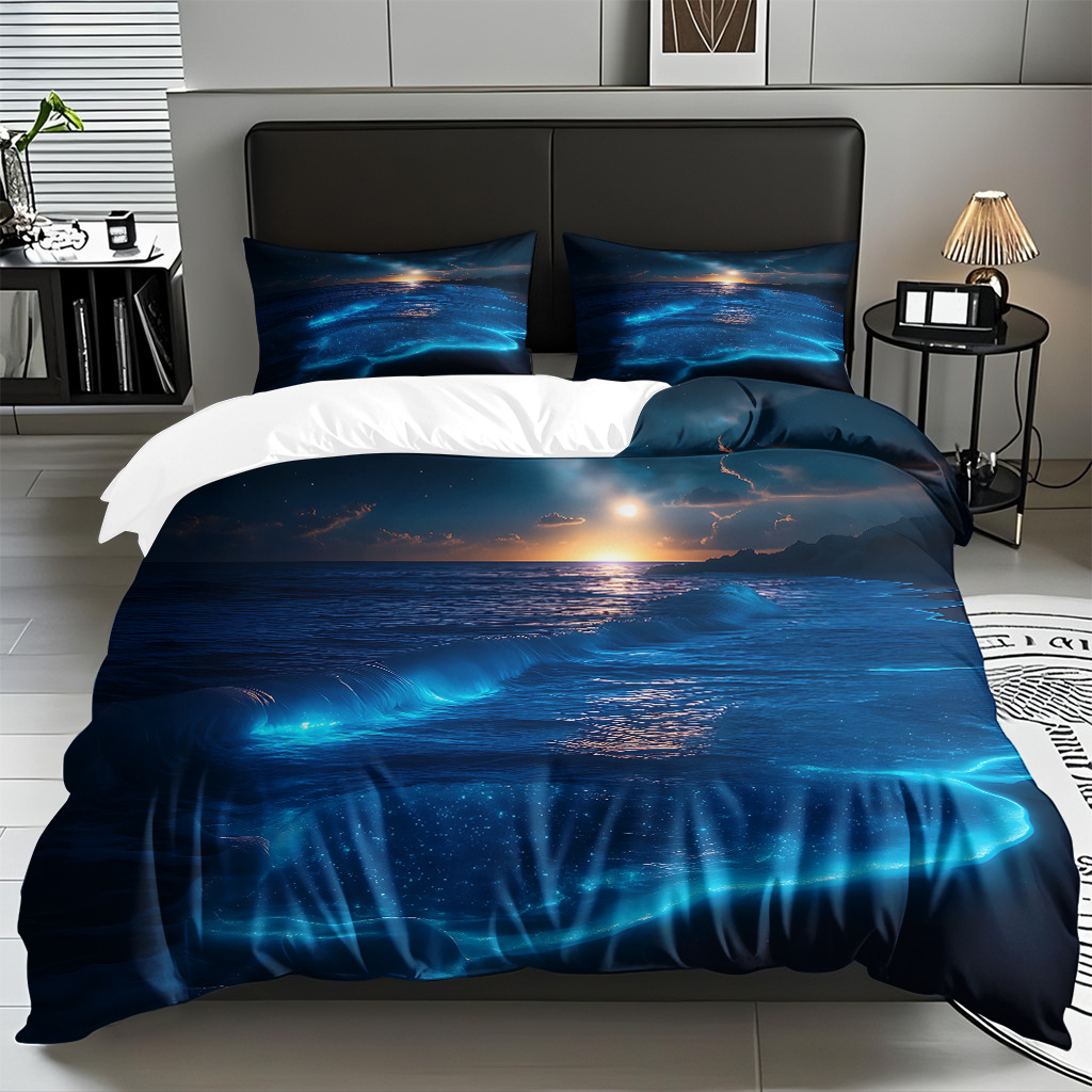 TEMU / JIT transfronterizo textil doméstico mar hermoso paisaje impresión colcha colcha de almohada fuente fábrica para la imagen se puede fijar