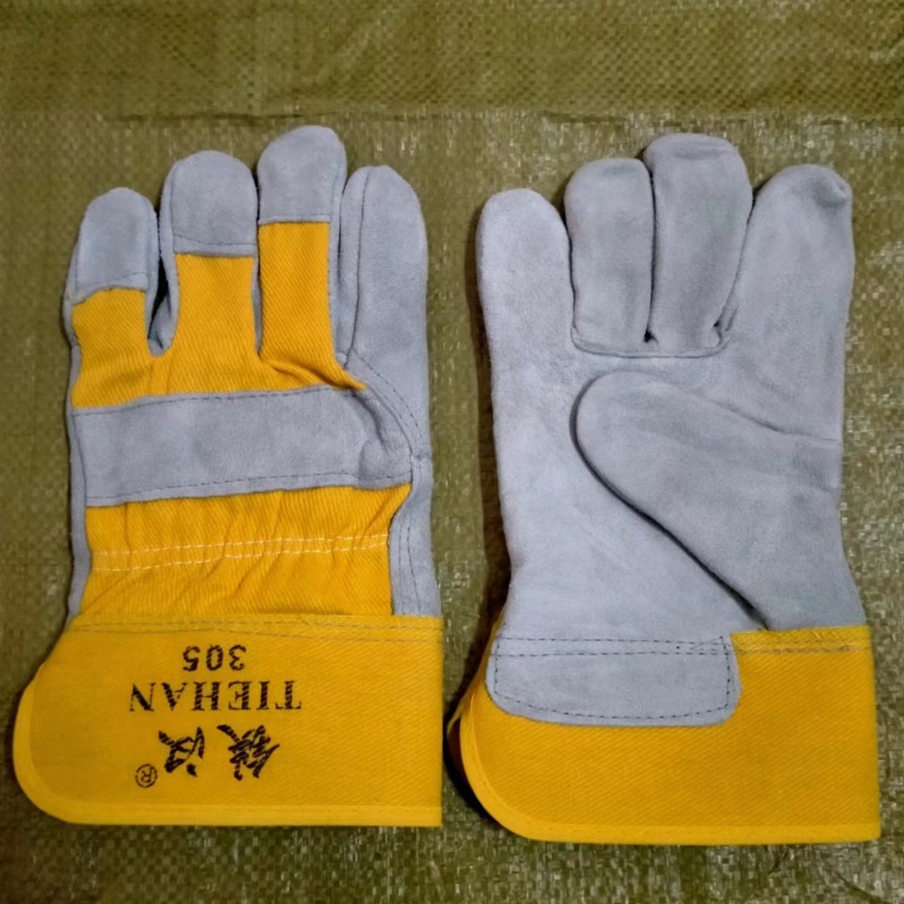 铁汉305电焊手套二层皮半皮焊工手套黄布短皮手套耐磨焊接手套
