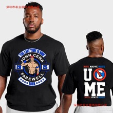 John Cena Wwe告别之旅印花男士t恤o领棉短袖时尚t恤休闲宽松运动