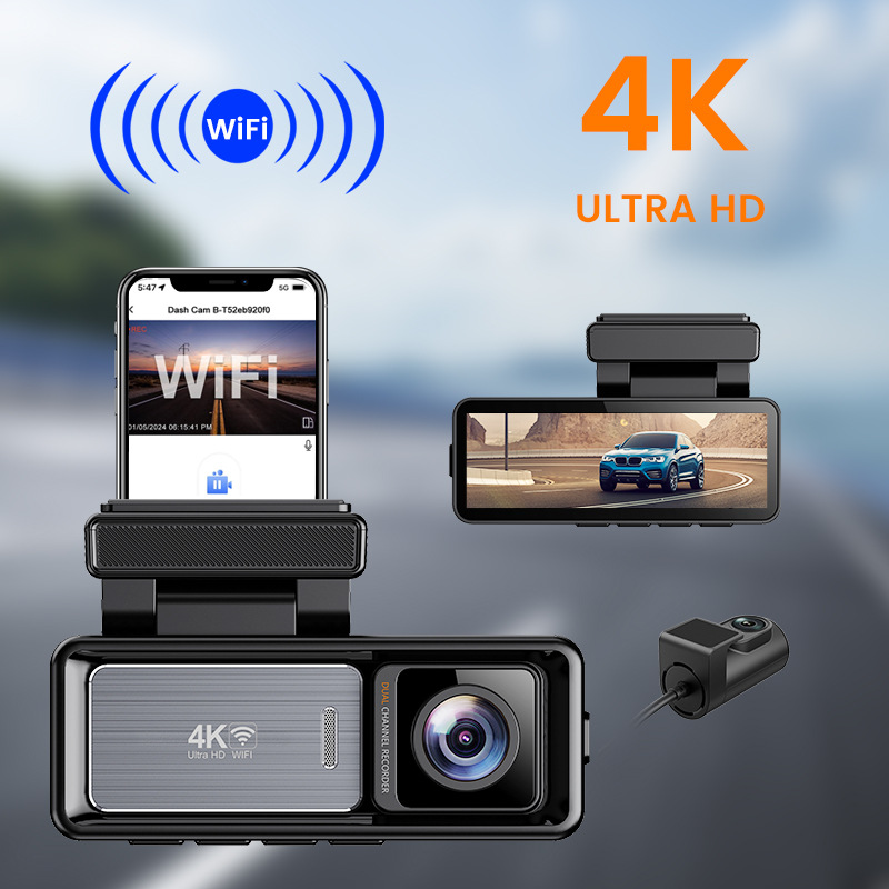 Ultra claro 4K Starlight Night Vision Grabación dual delantera y trasera WIFI Teléfono móvil Interconexión de doble lente Grabadora de conducción DVR para automóvil image 2