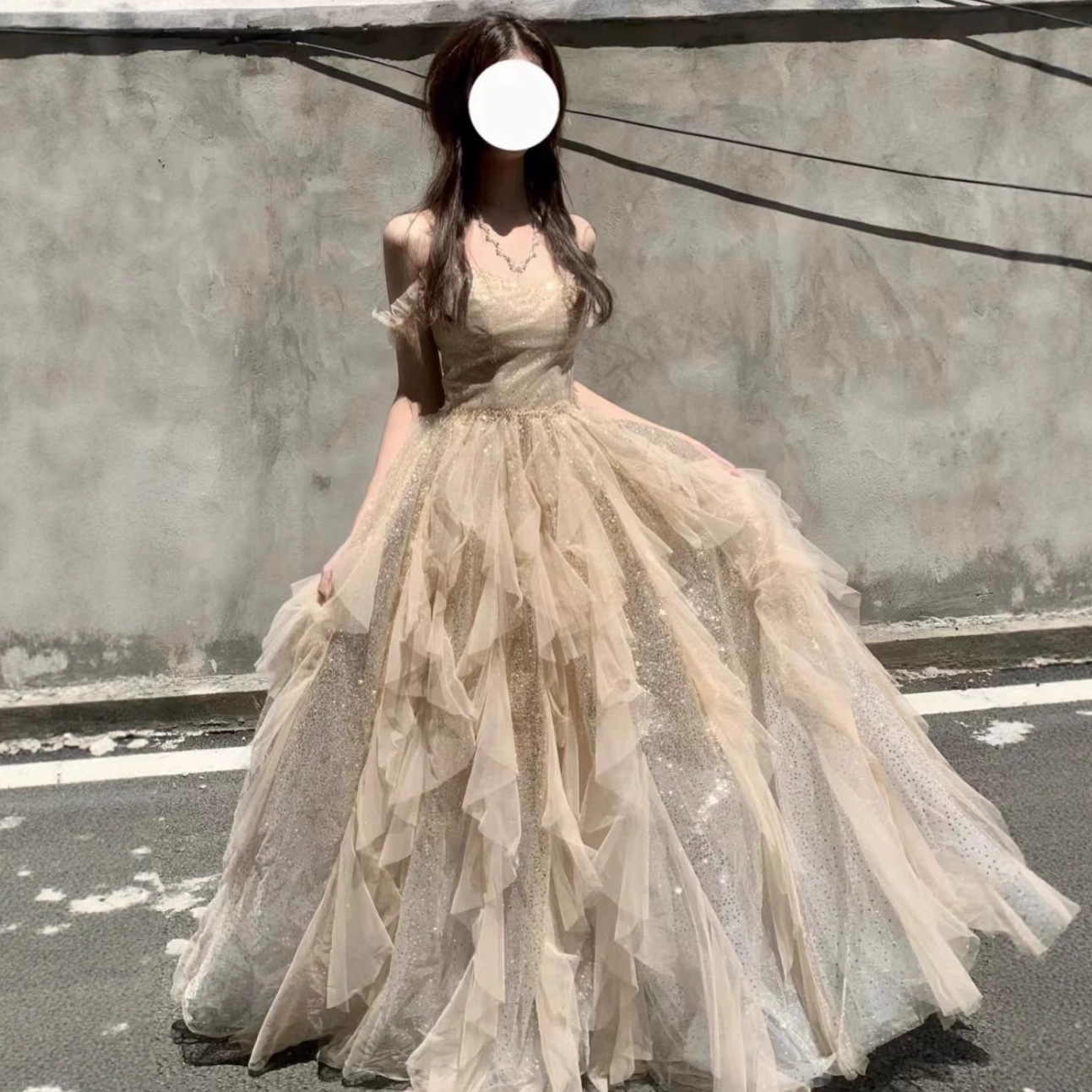 Birthday Party Evening Dress Student Art Exam Graduation Performance Coming-Of-Age Ceremony High-End Mesh Tutu Skirt Host Long Dress