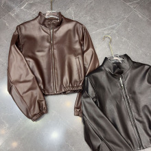 真皮植鞣绵羊皮2025秋冬新款立领条纹内衬减龄短夹克小外套皮衣女