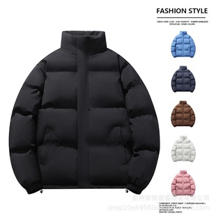 Foreign Trade Men's Winter New Vertical Collar Solid Color Thickened Long-sleeved Cotton Clothes Trendy Men's Warm Casual Personalized Cotton-padded Jacket