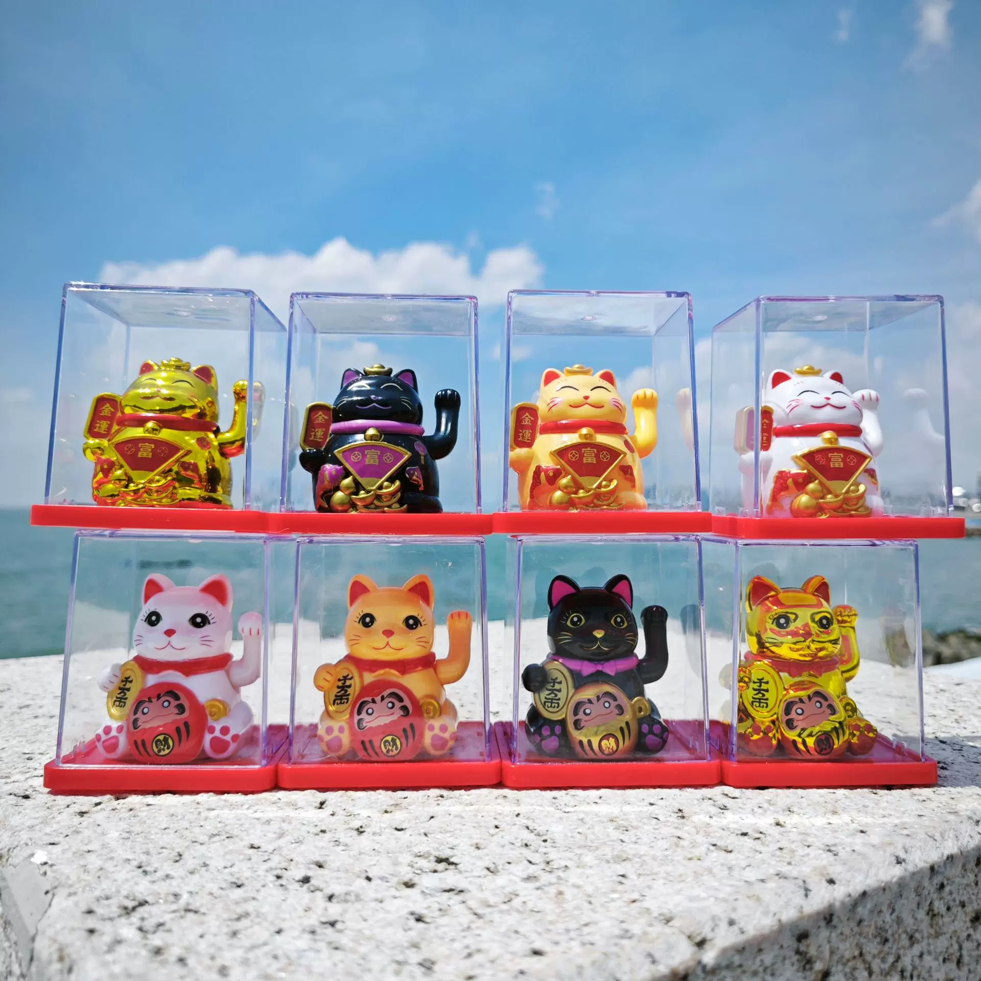 2太阳能招财猫迷你创意车载卡通招手摆件前台点头装饰品聚财