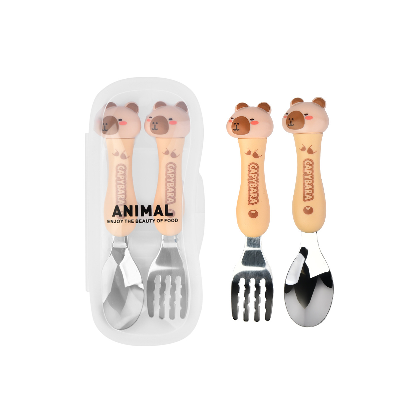 Animal encantador portátil para llevar estudiantes cucharas de comidas dormitorios escolares cucharas de cubierta de cubierta set