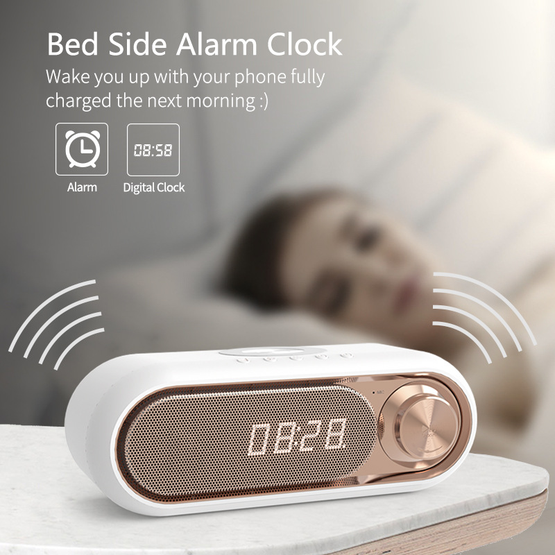 Bluetooth Private Model LED Alarm Clock Speaker Bass Wireless Charging Portable_voghion.com