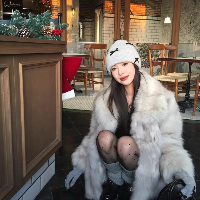 韩版蝴蝶结针织冷帽女2025新款秋冬季百搭护耳保暖显脸小毛线帽子|undefined