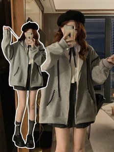 Korean Hooded Cardigan Sweatshirt Jacket for Women 2025 Early Spring and Autum New Casual Loose Baseball Uniform Jacket Top