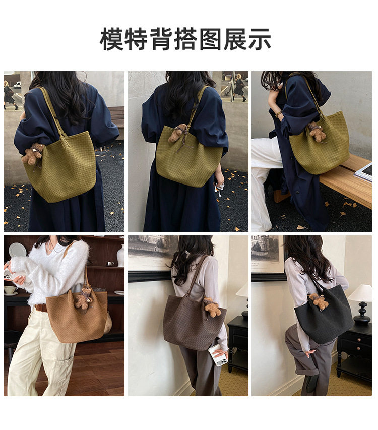 Túi tote nữ cỡ lớn đeo vai đơn giản thời trang, túi kẹp nách cá tính — Màu cà phê Không có mặt dây chuyền, Màu nâu không có mặt dây chuyền, Màu xanh lá cây không có mặt dây chuyền, Đen không có mặt dây chuyền chi tiết 6