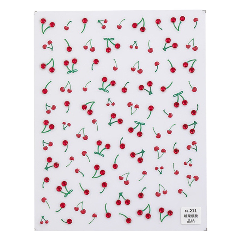 2023 nueva celebridad en línea diamante 3D tridimensional decoraciones de uñas de alivio Nail Candy Cherry Crystal Diamond pegatinas