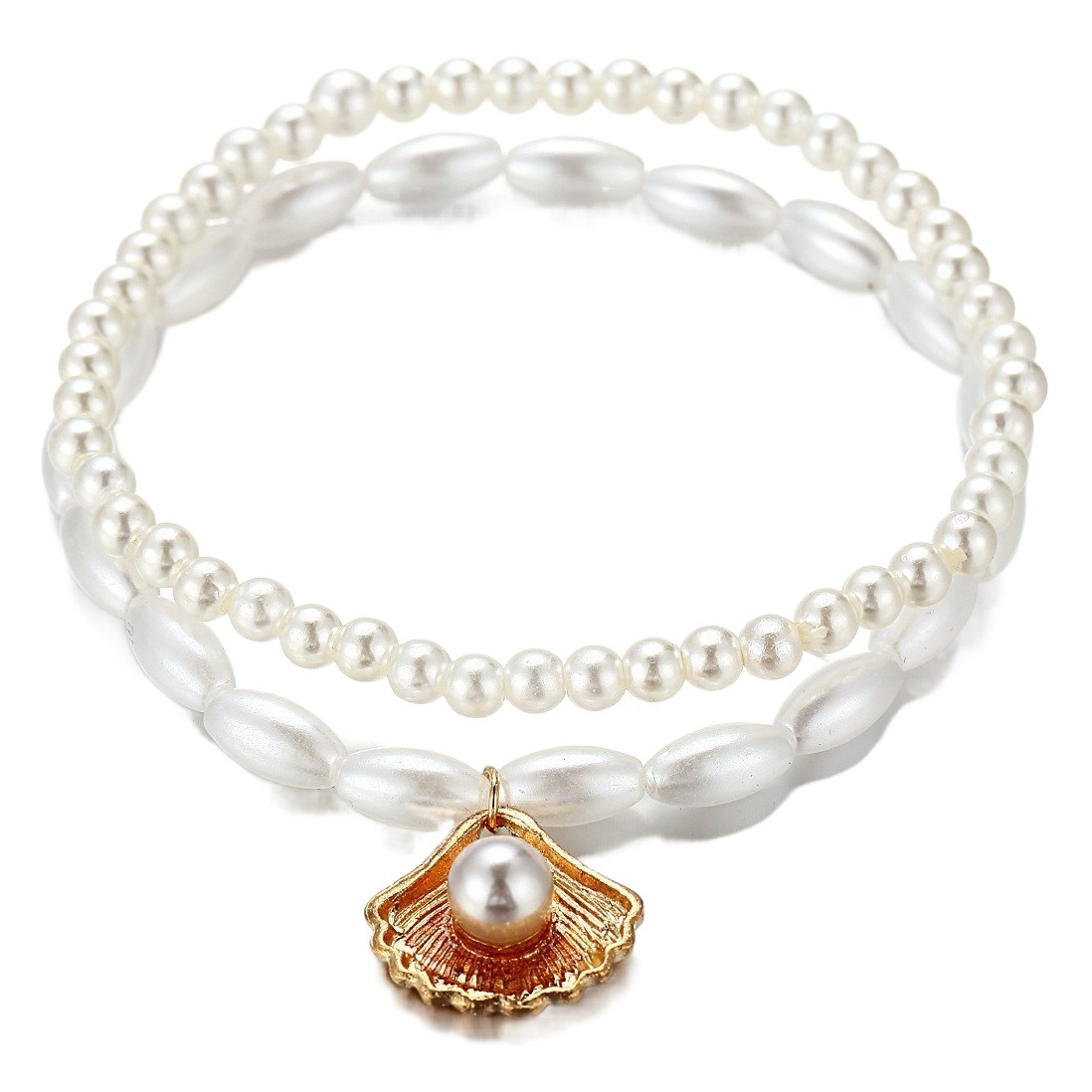 Europeo y americano transfronterizo nuevo simple perla artificial ventilador Shell colgante toblera creativo retro simple elástico toblera