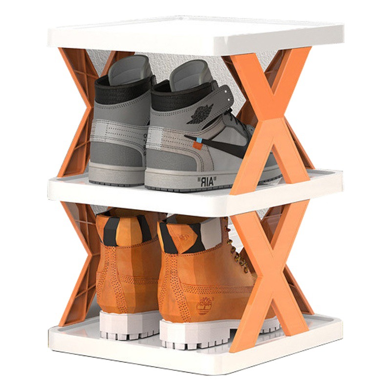 Estante de zapatillas simple multicapa que ahorra espacio en el hogar de los niños Instalación económica-Estante de almacenamiento de plástico plegable a prueba de polvo sin polvo