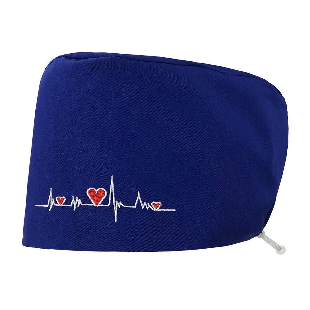 Gorro de enfermera con bordado de ECG de corazón, algodón puro, gorro de trabajo con bordado de color sólido, gorro simple para cabello largo, venta al por mayor.