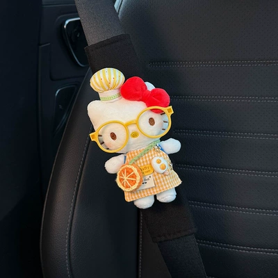 Hellokitty Car Seat Belt, Sürətlər qutusu və əl tormozu başlıqları - authentic-kt-shoulder-pads-black-plush-red-knot-orange-chef-single
