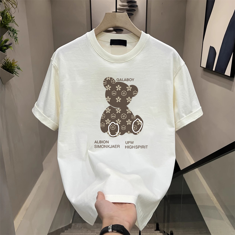 Women's Clothing bear print loose short sleeved t shirt for men and women summer retro cotton couple t shirt_voghion.com