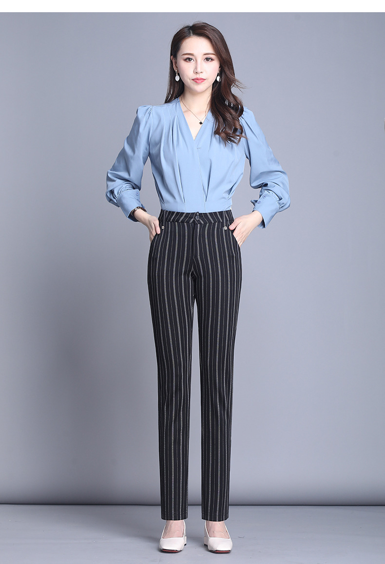 裤子女春秋百搭2023年新款黑色小脚裤高腰弹力休闲西装裤女垂坠感详情6