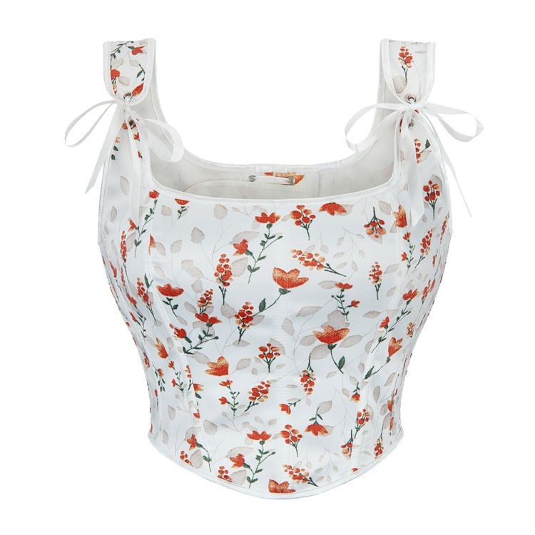 Flor blanca fresca francesa impresión cinturón de hombro para el pecho de la corte top Amazon