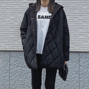 Spot Japanese cotton-padded jacket women's 2022 autumn and winter New loose diamond plaid cotton-padded jacket long hooded long sleeve women's coat