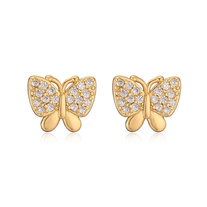 18K oro real chapado arco de diamante de oro simple pendientes metálicos de alta sensación de moda pendientes de mariposa retro