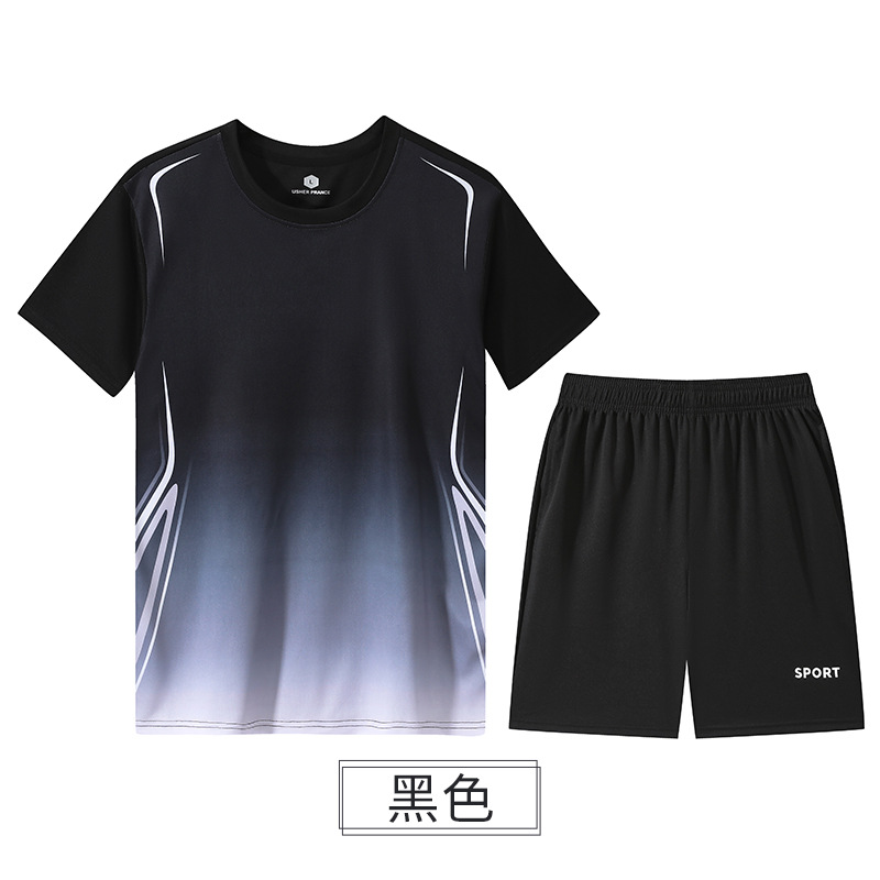 Traje de manga corta para hombre de verano, seda de hielo, secado rápido, traje de ocio deportivo suelto, camiseta de dos piezas para hombre de moda de baloncesto