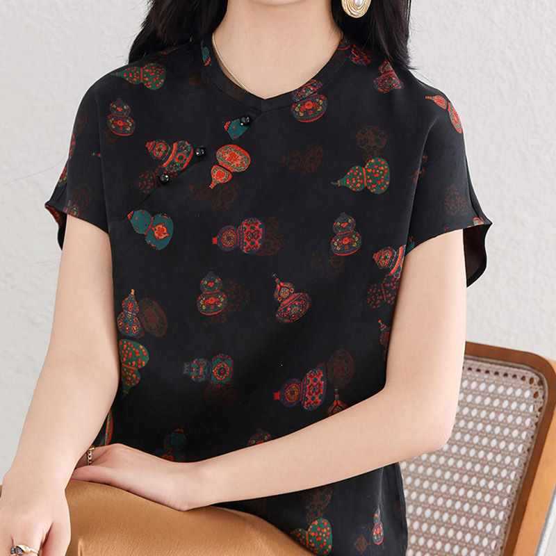 Intangible Cultural Heritage Red Cloud Silk Printed National Style Silk Blouse for Women 2026 New Summer Diagonal Placket Elegant Mulberry Silk Shirt Intangible Cultural Heritage Red Cloud Silk Printed National Style Silk Blouse for Women 2026 New Summer Diagonal Placket Elegant Mulberry Silk Shirt
