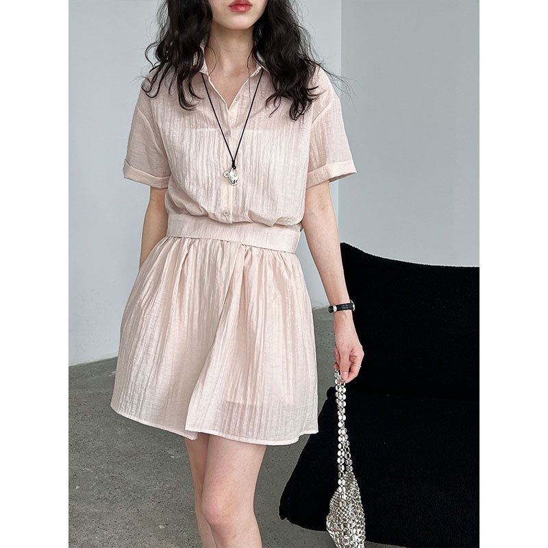 Lu Xi Japanese Style Simple Short-Sleeved Shirt Wide-Leg Skirt Two-Piece Set for Women Summer New Commuter Casual Suit 8748