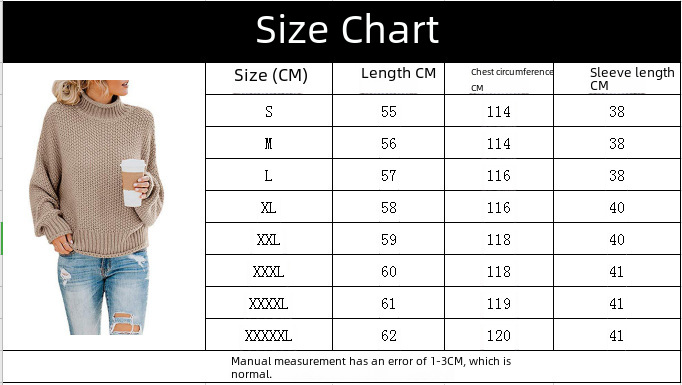 Damen Rollkragenpullover Grob Gestrickt Für Herbst Und Winter_voghion.com