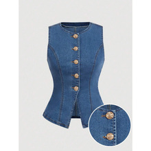 Z 32954 American Solid Sleeveless Denim Set ��ʽ��ɫ����ţ��