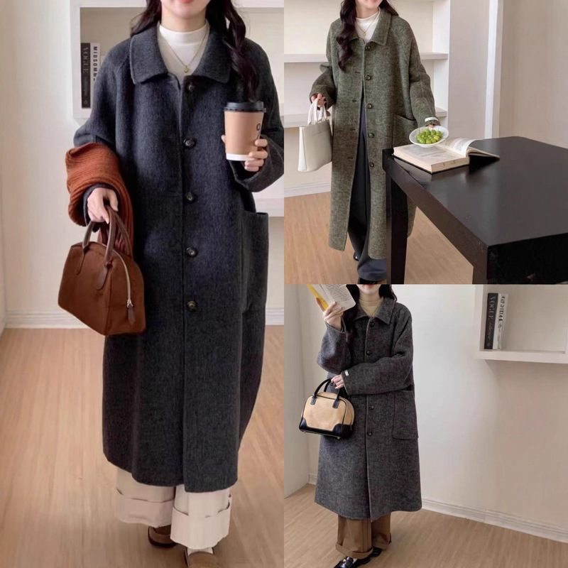 2025 Autumn/Winter Korean Style Loose Fashion Wide-Fit Woolen Coat for Women, Vintage Style Outfit, Double-Sided Wool Coat 2025 Autumn/Winter Korean Style Loose Fashion Wide-Fit Woolen Coat for Women, Vintage Style Outfit, Double-Sided Wool Coat