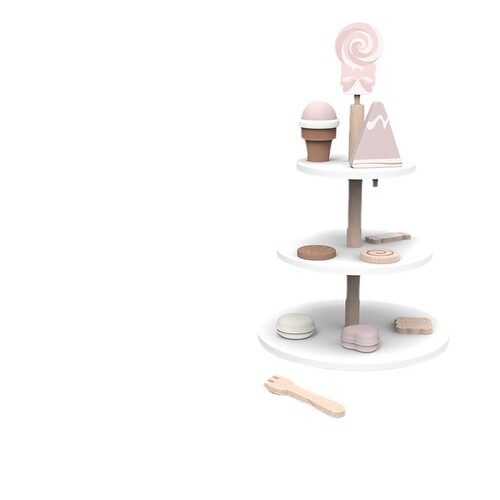 Wooden simulation afternoon tea three-layer dessert play house toy children's role-playing teacup teapot kitchen set
