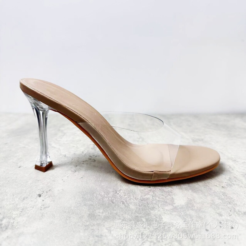 ZA2023 summer new high heel shoes transparent TPU round toe stiletto heel transparent heel open toe sexy sandals for women