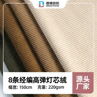 厂家直供全涤免洗高弹8条经编高弹灯芯绒外套裤装女装拖鞋面料