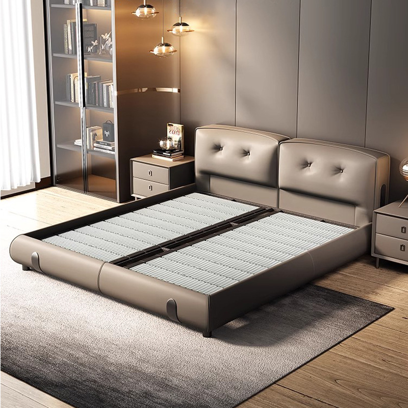 Moderno simple y lujoso cama de cuero real cama de cama principal de cuero de vaca 2024 nueva cama Dylan de alta gama de la atmósfera cama de boda de envoltura suave