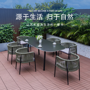 Outdoor Table and Chair Combination Villa Courtyard Garden Terrace Nordic B&B Hotel Rattan Chair Outdoor Slate Dining Table and Chairs