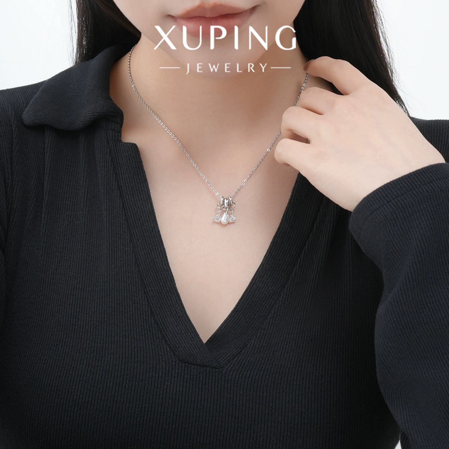Xuping elegante temperamento nuevo collar de aleación de cobre blanco incrustado con gemas artificiales imitación de perlas joyas para mujeres image 4