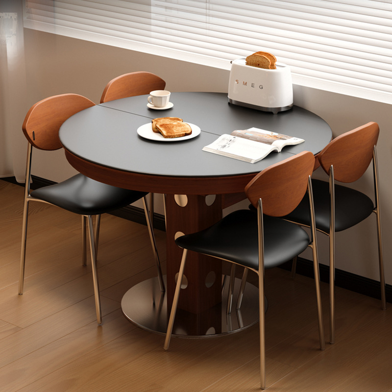 Bauhaus negro nuevo estilo retrógrado francés tabla de comedor retráctil de madera maciza elíptica plegable mesa redonda pequeña mesa doméstica